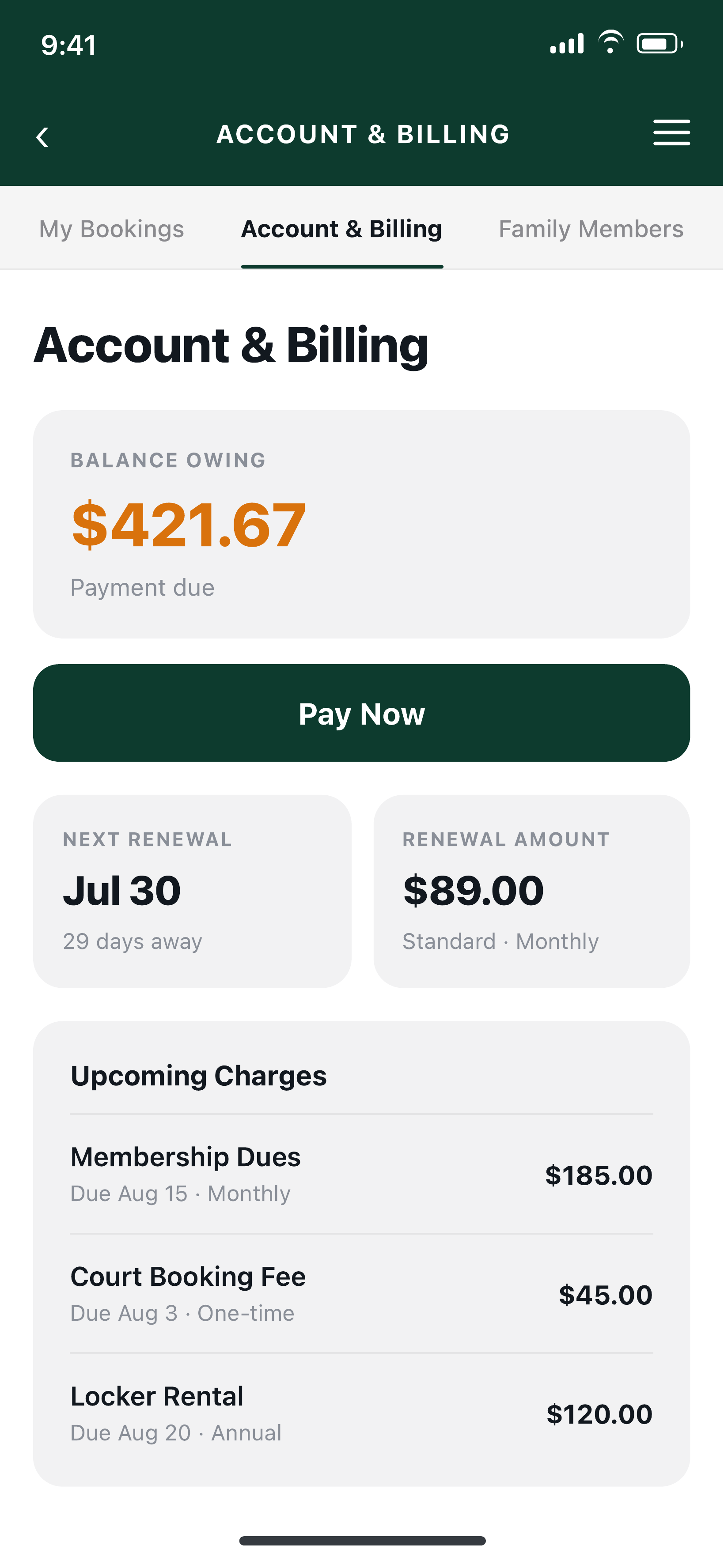Pay screen