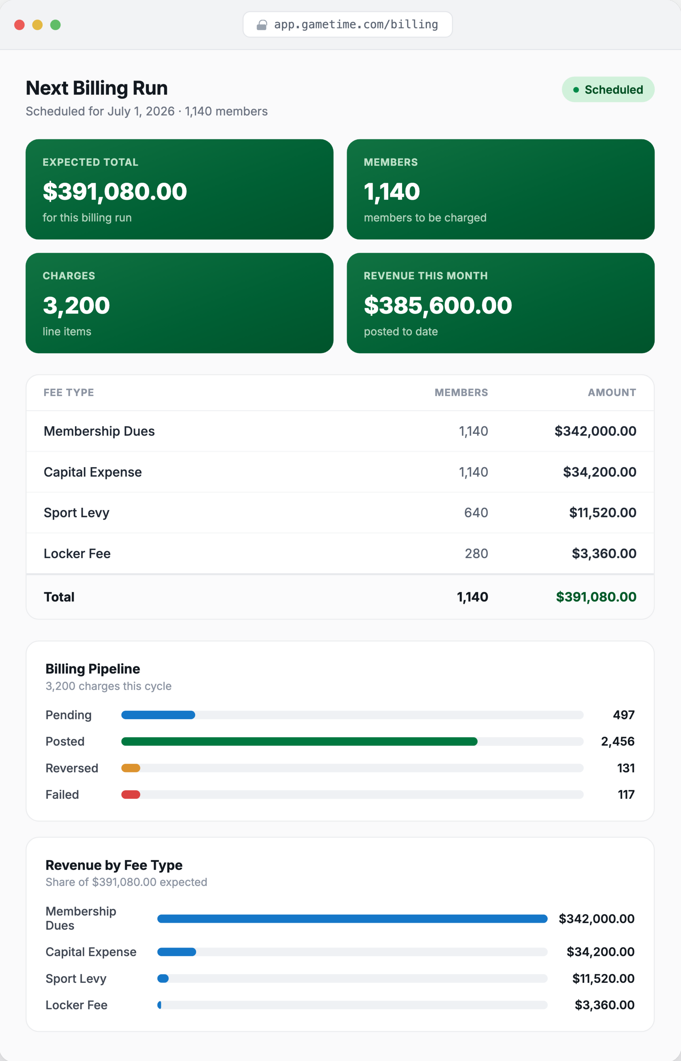 GameTime billing UI