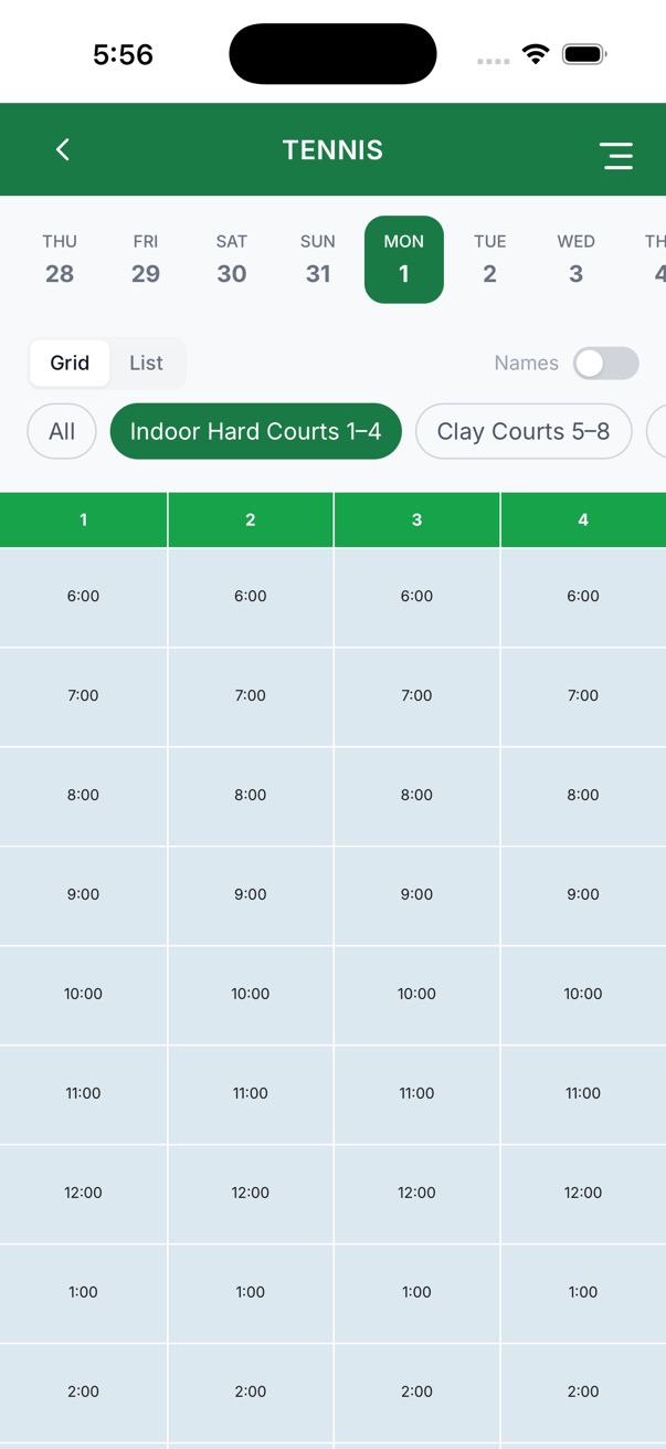 Book a Court screen
